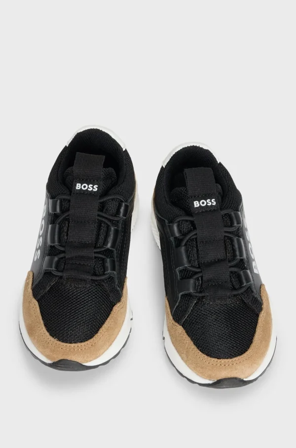 Crianças HUGO BOSS Sapatos>Sapatilhas Para Criança Em Pele E Mesh Com Logótipo Estampado