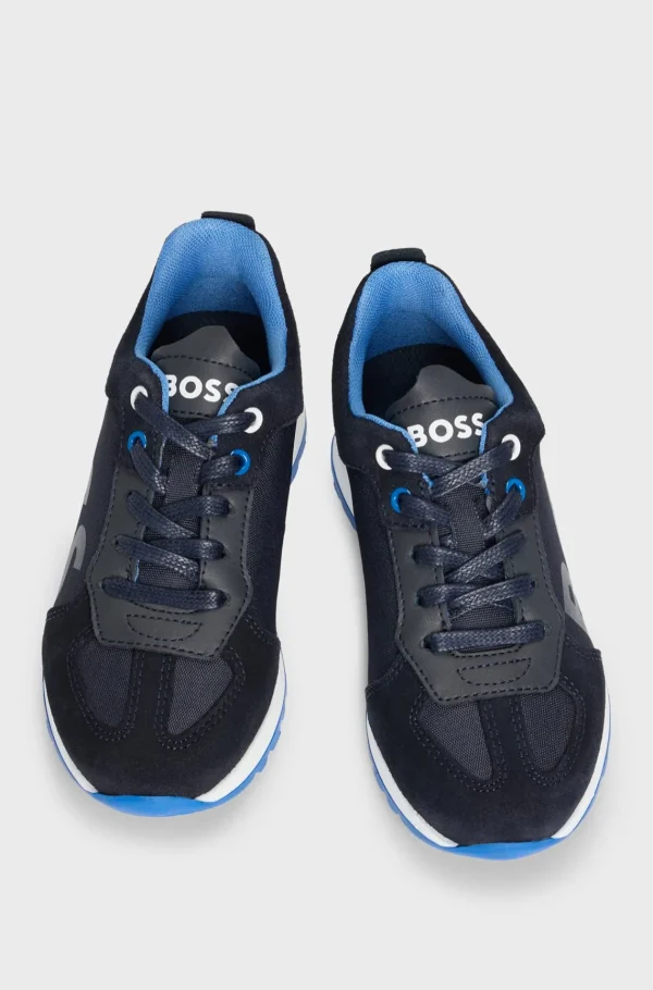 Crianças HUGO BOSS Sapatos>Sapatilhas Para Criança Em Materiais Mistos Com Acabamentos Em Pele