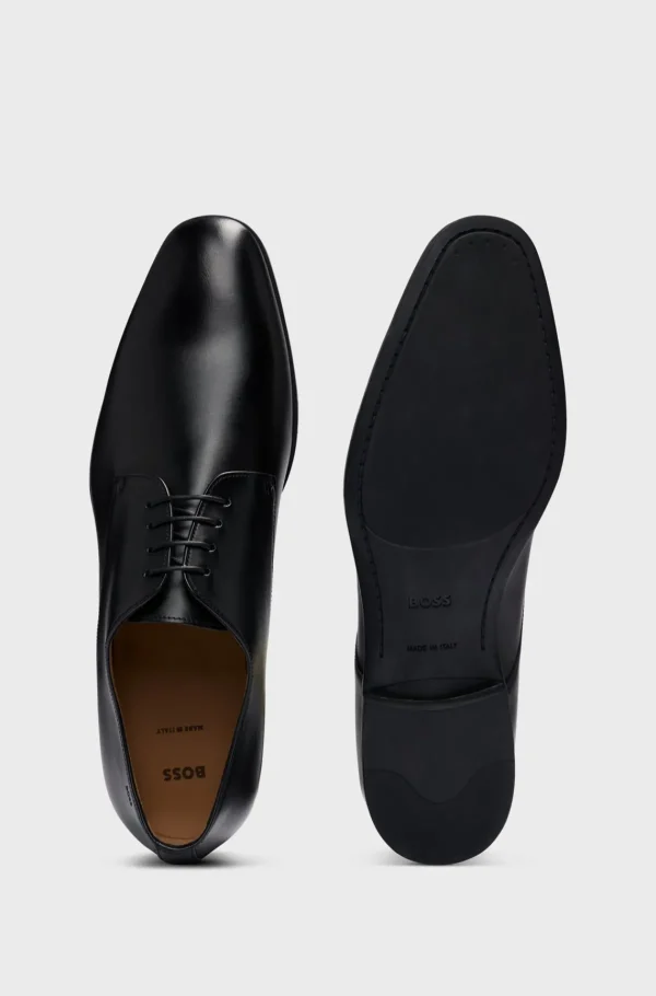 HUGO BOSS Artigos Essenciais>Sapatos Derby Em Pele Com Sola Em Borracha