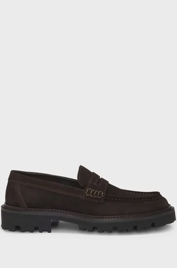 HUGO BOSS Mocassins>Sapatos Loafers Em Camurça Com Acabamento Penny