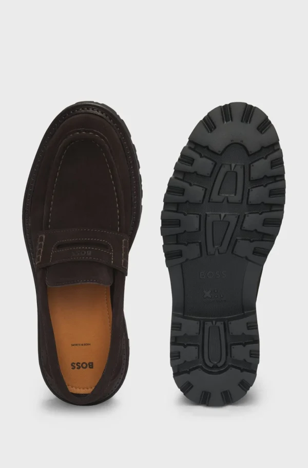 HUGO BOSS Mocassins>Sapatos Loafers Em Camurça Com Acabamento Penny