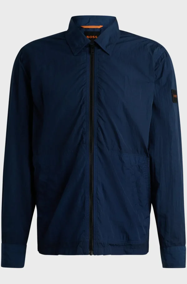 HUGO BOSS Camisas>Sobrecamisa De Ajuste Grande Em Tecido Com Efeito Enrugado