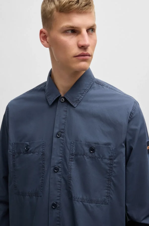 HUGO BOSS Camisas>Sobrecamisa De Ajuste Grande Em Popelina De Algodão
