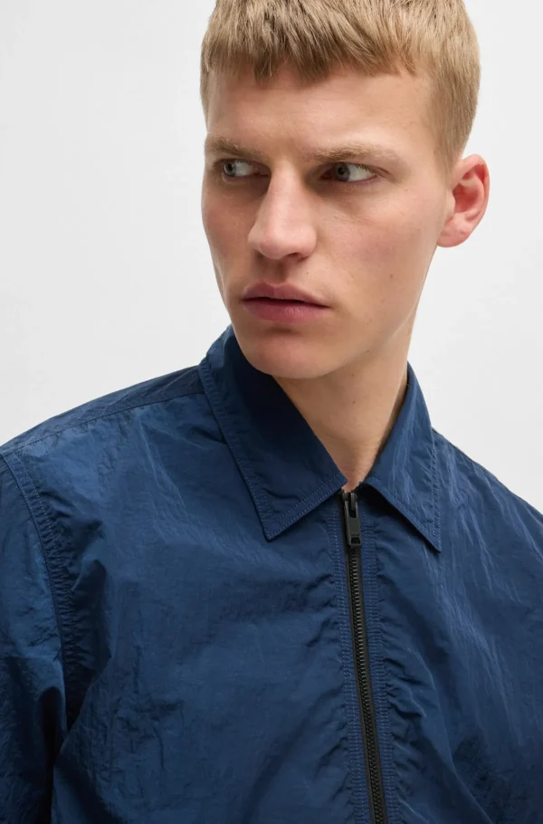 HUGO BOSS Camisas>Sobrecamisa De Ajuste Grande Em Tecido Com Efeito Enrugado
