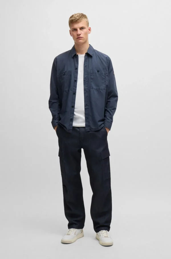 HUGO BOSS Camisas>Sobrecamisa De Ajuste Grande Em Popelina De Algodão