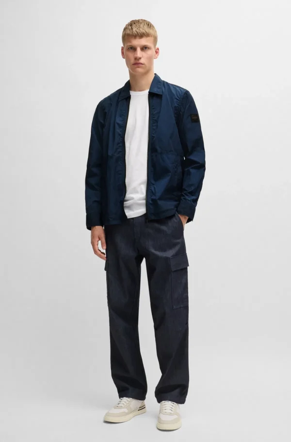 HUGO BOSS Camisas>Sobrecamisa De Ajuste Grande Em Tecido Com Efeito Enrugado
