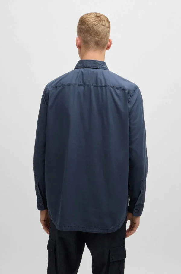 HUGO BOSS Camisas>Sobrecamisa De Ajuste Grande Em Popelina De Algodão