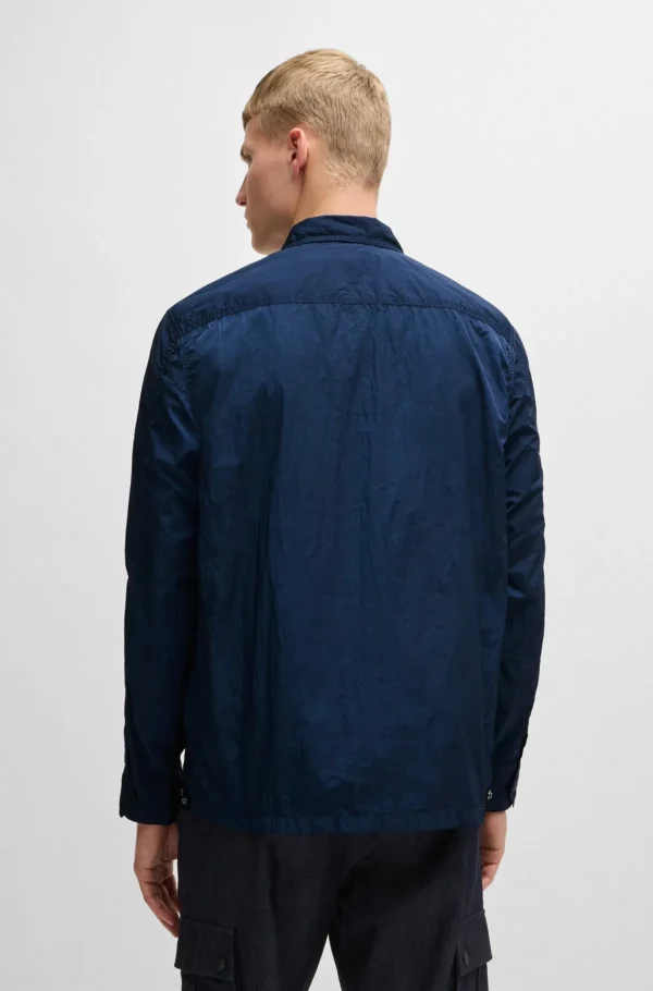HUGO BOSS Camisas>Sobrecamisa De Ajuste Grande Em Tecido Com Efeito Enrugado