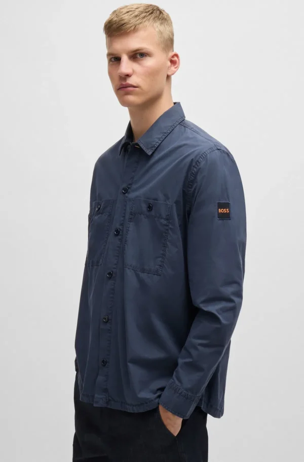 HUGO BOSS Camisas>Sobrecamisa De Ajuste Grande Em Popelina De Algodão