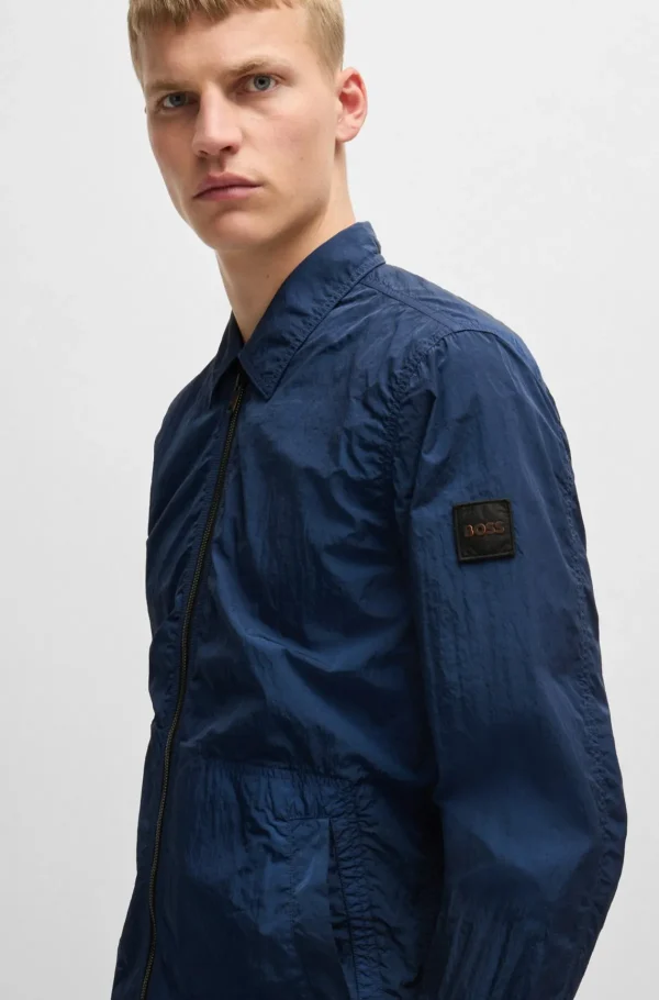 HUGO BOSS Camisas>Sobrecamisa De Ajuste Grande Em Tecido Com Efeito Enrugado