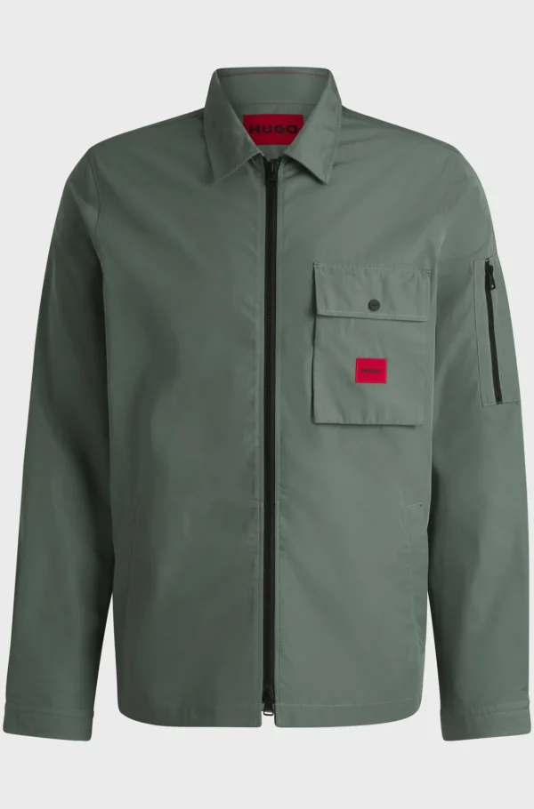 HUGO BOSS Camisas>Sobrecamisa De Lona De Mistura De Algodão Com Fecho E Etiqueta De Logótipo