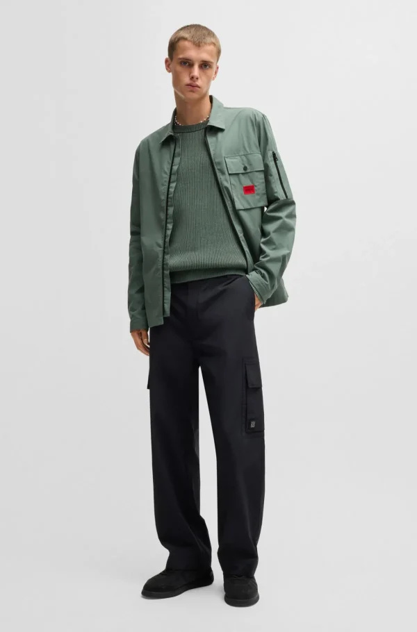 HUGO BOSS Camisas>Sobrecamisa De Lona De Mistura De Algodão Com Fecho E Etiqueta De Logótipo
