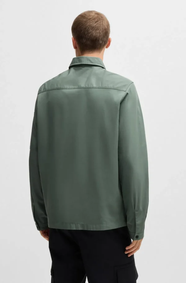 HUGO BOSS Camisas>Sobrecamisa De Lona De Mistura De Algodão Com Fecho E Etiqueta De Logótipo