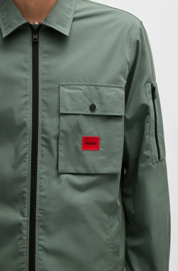 HUGO BOSS Camisas>Sobrecamisa De Lona De Mistura De Algodão Com Fecho E Etiqueta De Logótipo