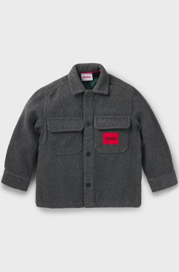 Crianças HUGO BOSS Partes De Cima Para Rapaz>Sobrecamisa Para Criança Em Tecido De Feltro Com Etiqueta Vermelha Do Logótipo