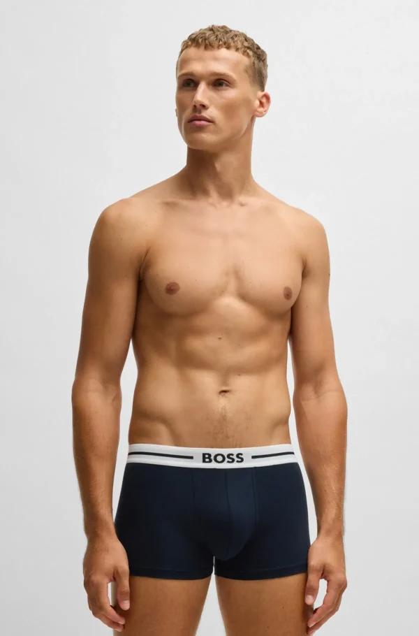 HUGO BOSS Roupa Interior>Three-pack Of Stretch-cotton Plain And Monogrammed Trunks