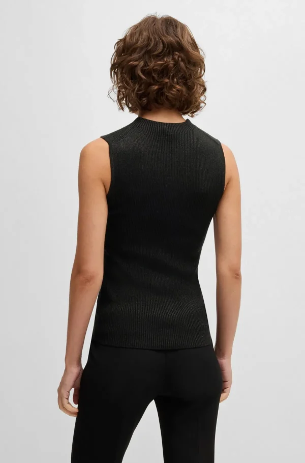 MULHER HUGO BOSS T-Shirts E Tops>Top Canelado Sem Mangas Com Efeito Brilhante