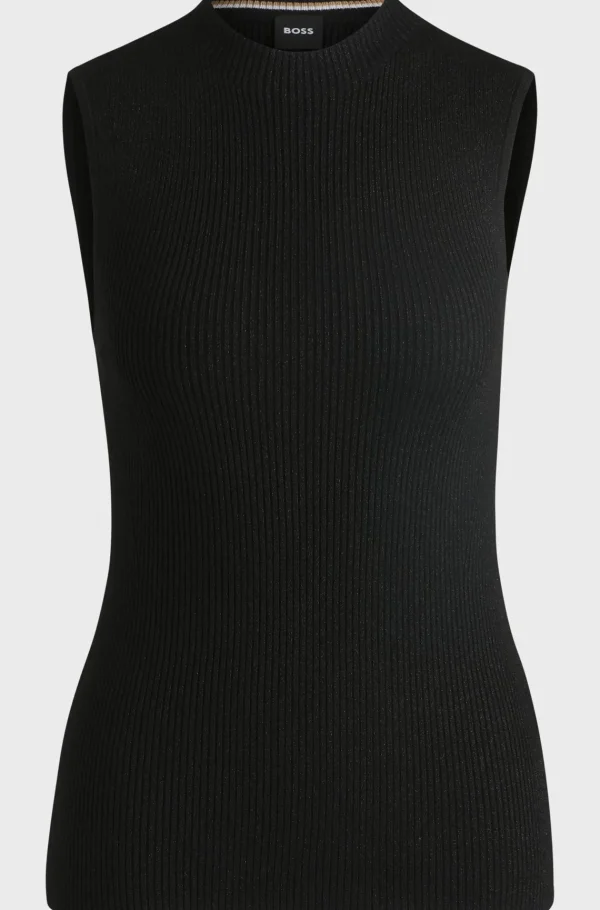 MULHER HUGO BOSS T-Shirts E Tops>Top Canelado Sem Mangas Com Efeito Brilhante