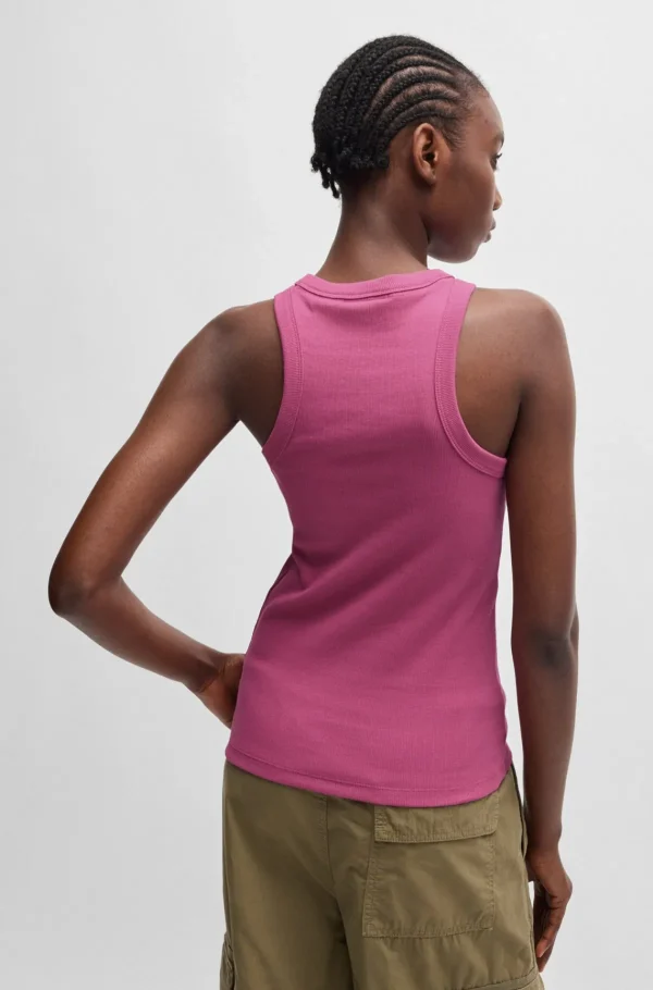 MULHER HUGO BOSS T-Shirts E Tops>Top De Ajuste Slim De Algodão Elástico Com Emblema De Logótipo Azul