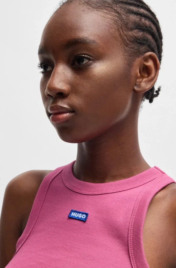 MULHER HUGO BOSS T-Shirts E Tops>Top De Ajuste Slim De Algodão Elástico Com Emblema De Logótipo Azul