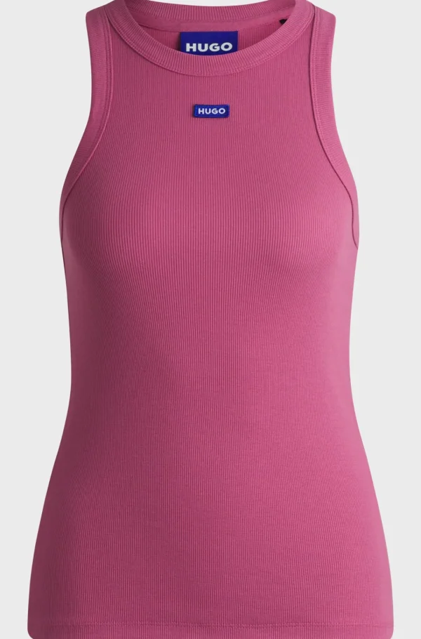 MULHER HUGO BOSS T-Shirts E Tops>Top De Ajuste Slim De Algodão Elástico Com Emblema De Logótipo Azul