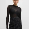 MULHER HUGO BOSS T-Shirts E Tops>Top De Ajuste Slim Em Tule Plissado Estampado