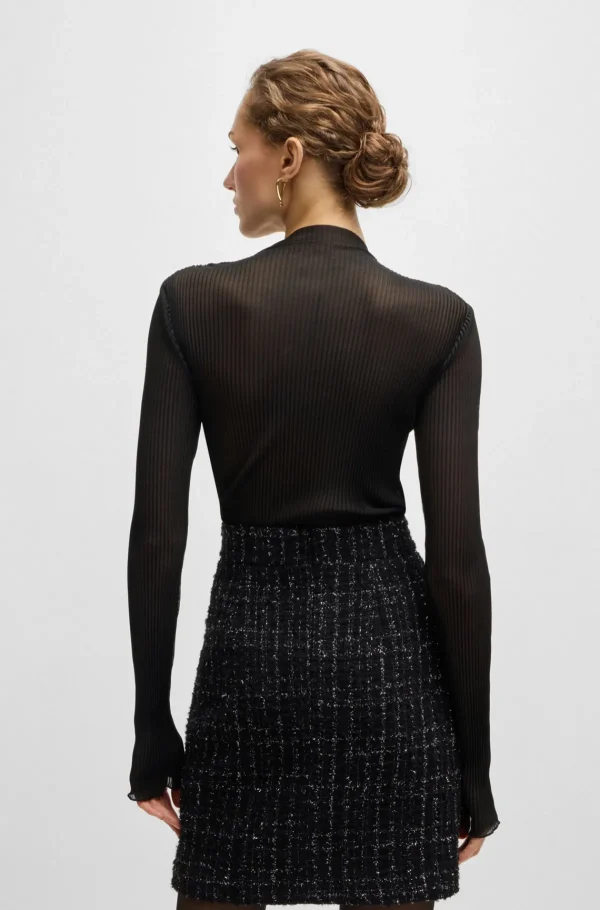 MULHER HUGO BOSS T-Shirts E Tops>Top De Ajuste Slim Em Tule Plissado Estampado