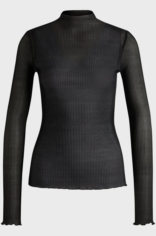 MULHER HUGO BOSS T-Shirts E Tops>Top De Ajuste Slim Em Tule Plissado Estampado