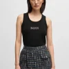 MULHER HUGO BOSS T-Shirts E Tops>Top De Alças De Algodão Elástico Canelado Com Emblema De Logótipo De Cristal