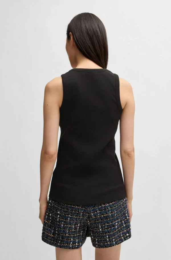 MULHER HUGO BOSS T-Shirts E Tops>Top De Alças De Algodão Elástico Canelado Com Emblema De Logótipo De Cristal