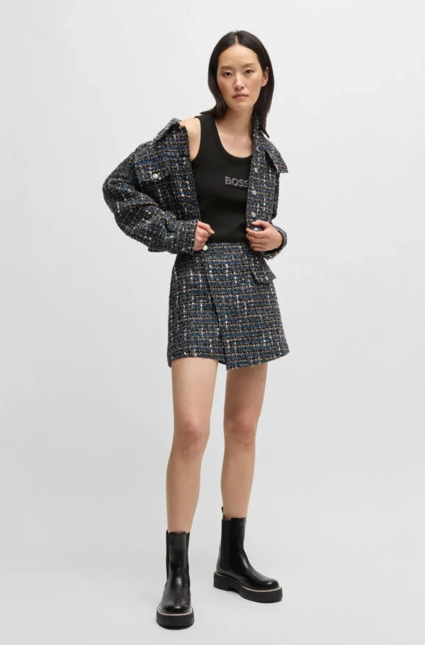 MULHER HUGO BOSS T-Shirts E Tops>Top De Alças De Algodão Elástico Canelado Com Emblema De Logótipo De Cristal