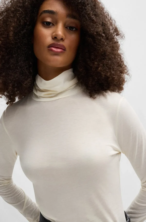 MULHER HUGO BOSS Camisolas E Cardigans>Top De Gola Alta De Ajuste Slim Em Jersey Macio