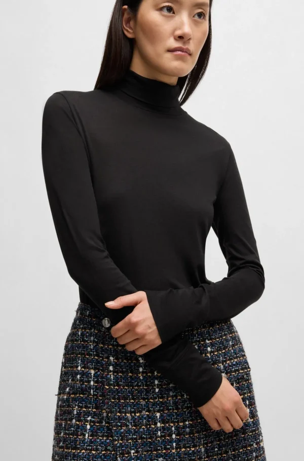 MULHER HUGO BOSS T-Shirts E Tops>Top De Gola Alta De Ajuste Slim Em Jersey Macio