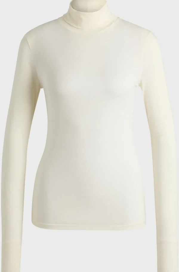 MULHER HUGO BOSS Camisolas E Cardigans>Top De Gola Alta De Ajuste Slim Em Jersey Macio