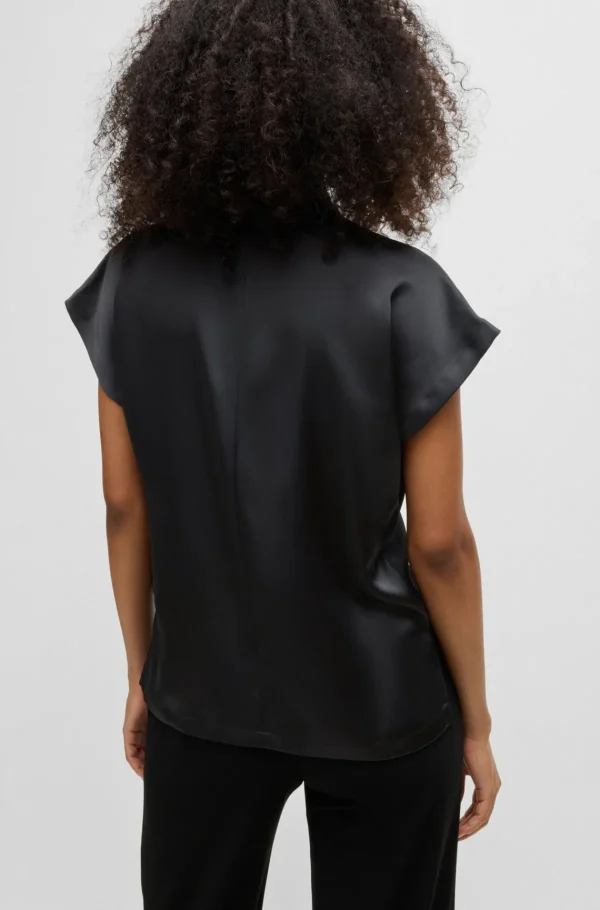 MULHER HUGO BOSS T-Shirts E Tops>Top De Gola Alta Em Cetim Fluente