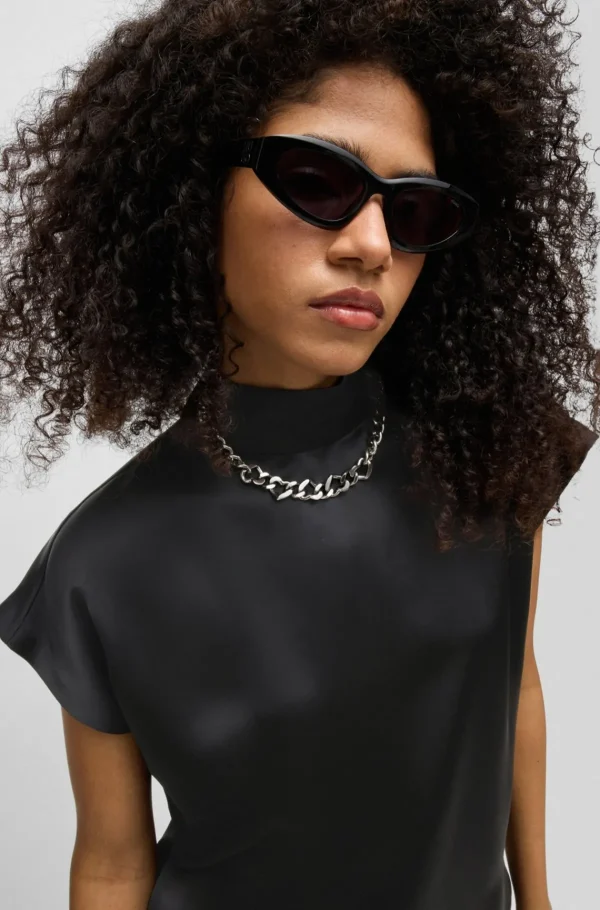 MULHER HUGO BOSS T-Shirts E Tops>Top De Gola Alta Em Cetim Fluente