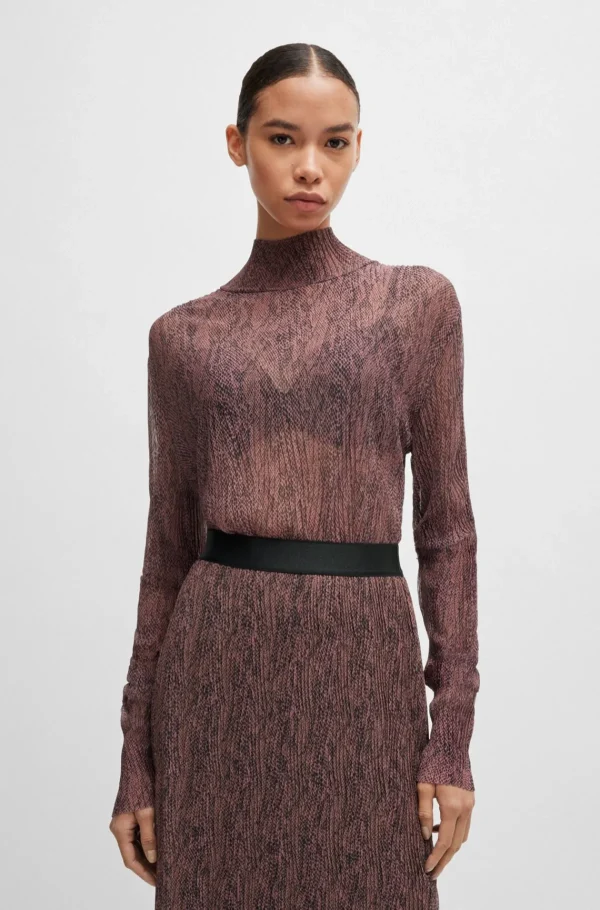 MULHER HUGO BOSS T-Shirts E Tops>Top De Gola Alta Em Tule Plissado