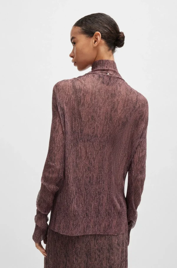 MULHER HUGO BOSS T-Shirts E Tops>Top De Gola Alta Em Tule Plissado