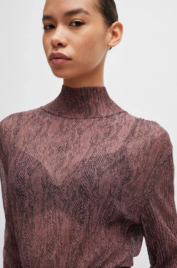 MULHER HUGO BOSS T-Shirts E Tops>Top De Gola Alta Em Tule Plissado