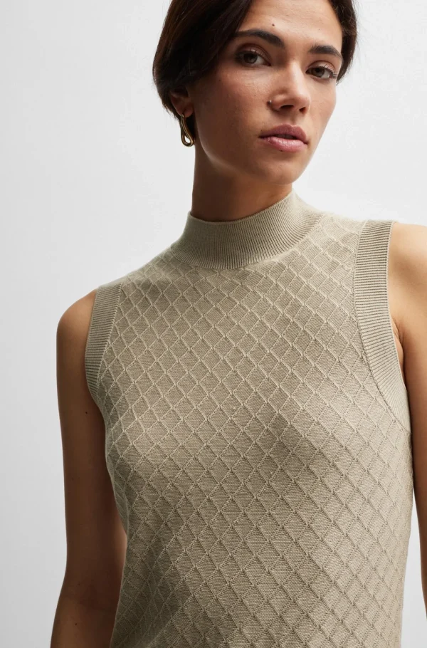 MULHER HUGO BOSS T-Shirts E Tops>Top De Gola Alta Sem Mangas Em Seda E Algodão