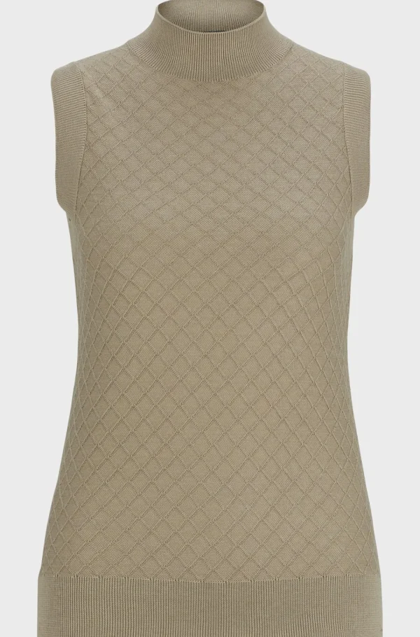 MULHER HUGO BOSS T-Shirts E Tops>Top De Gola Alta Sem Mangas Em Seda E Algodão