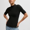 MULHER HUGO BOSS T-Shirts E Tops>Top Justo Em Jersey Canelado Com Meia Gola
