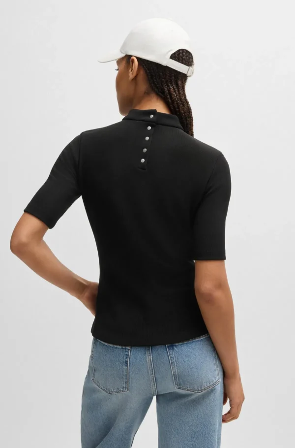 MULHER HUGO BOSS T-Shirts E Tops>Top Justo Em Jersey Canelado Com Meia Gola