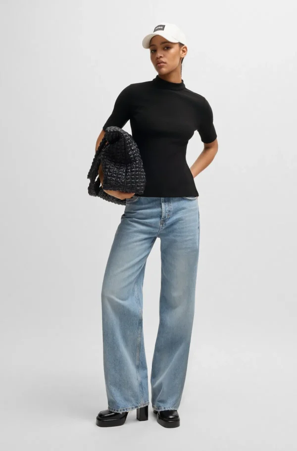 MULHER HUGO BOSS T-Shirts E Tops>Top Justo Em Jersey Canelado Com Meia Gola