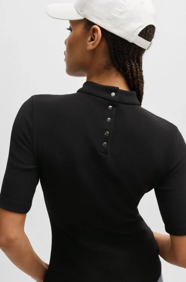 MULHER HUGO BOSS T-Shirts E Tops>Top Justo Em Jersey Canelado Com Meia Gola