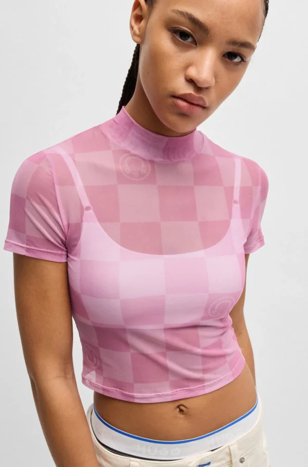 MULHER HUGO BOSS T-Shirts E Tops>Top Recortado Em Malha Elástica Estampada