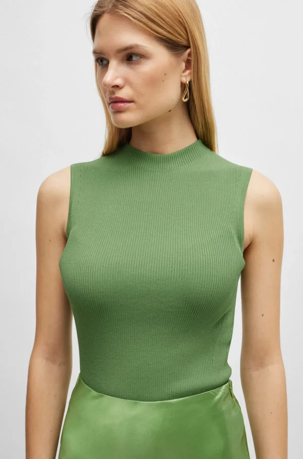 MULHER HUGO BOSS T-Shirts E Tops>Top Sem Mangas De Gola Alta Em Tecido Canelado