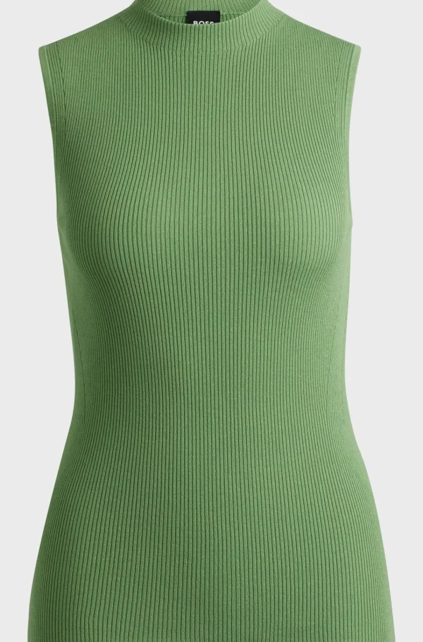 MULHER HUGO BOSS T-Shirts E Tops>Top Sem Mangas De Gola Alta Em Tecido Canelado