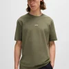 HUGO BOSS T-Shirts>T-shirt De Ajuste Descontraído Em Algodão Elástico Com Estampado Do Logótipo