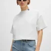 MULHER HUGO BOSS T-Shirts E Tops>T-shirt De Ajuste Descontraído Recortada De Algodão Com Logótipo Sobreposto